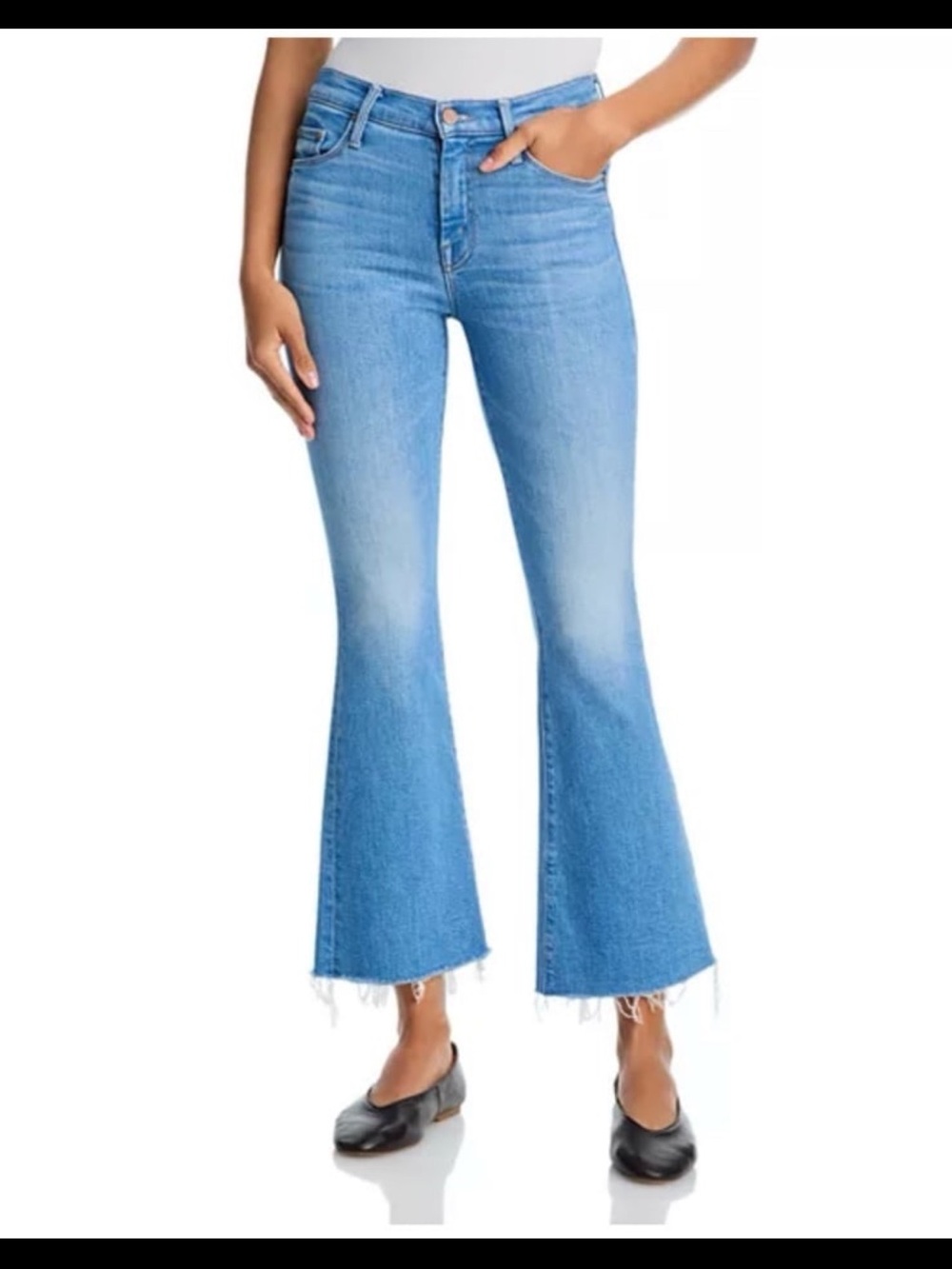 MOTHER Lil Weekender Fray Mid Rise Flare Leg Jeans in Satisfy Your Cravings 29